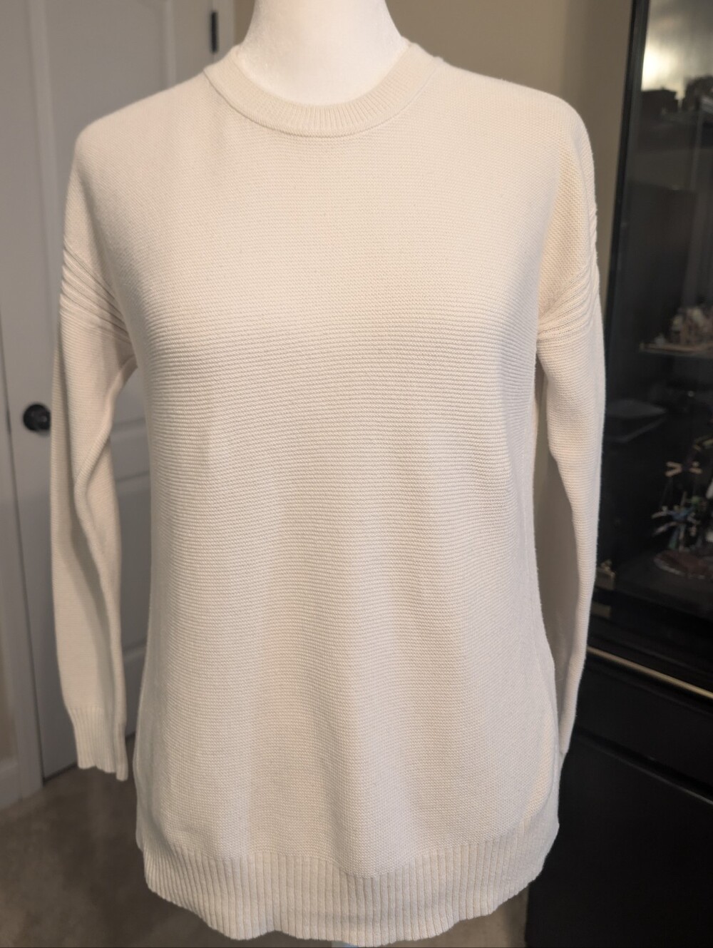 J. Crew Women's Crewneck Sweater in Cream with Horizontal Texture at The Sides